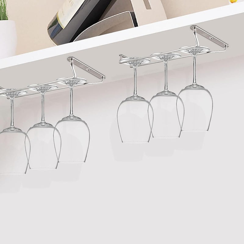 CUKE2BEET 11.8 Inch Stainless Steel Wine Glasses Rack Under Cabinet Stemware Rack, Wine Glass Hanger Rack Wire Wine Glass Holder Storage Hanger for Cabinet Kitchen Bar (4) - Image 4